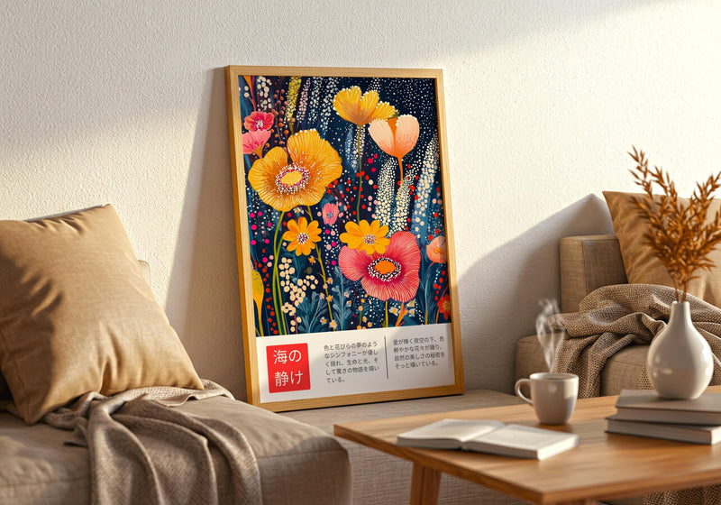Japanese Floral Poster: Vibrant Botanical Garden Wall Art