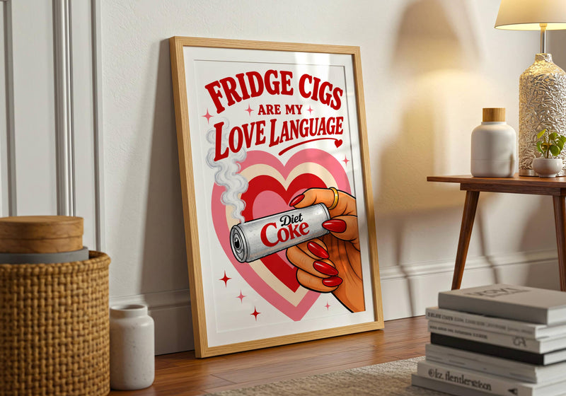 Diet Coke Lover Poster, Fridge Cigs Love Language Print, Retro Pop Art