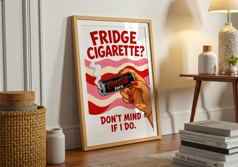 Funny Coke Zero Poster, Retro Fridge Art, Quirky Kitchen Print, Soda Lover Gift
