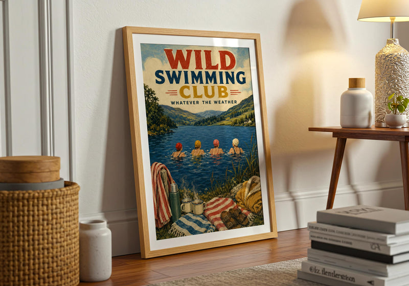 Wild Swimming Club Print | Lake District Cold Water Swimmers (Vintage Style)