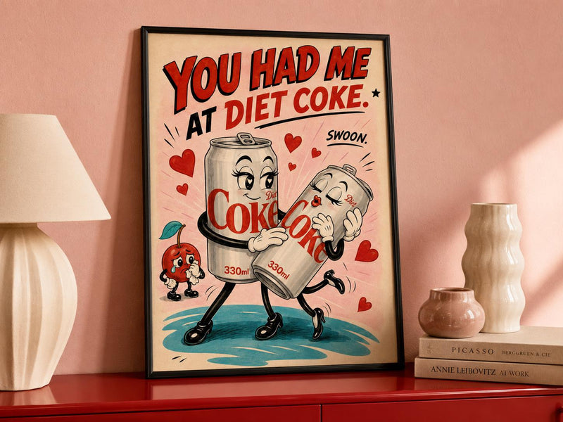 Retro Diet Coke Cartoon Art Print | Colourful Kitchen Wall Decor