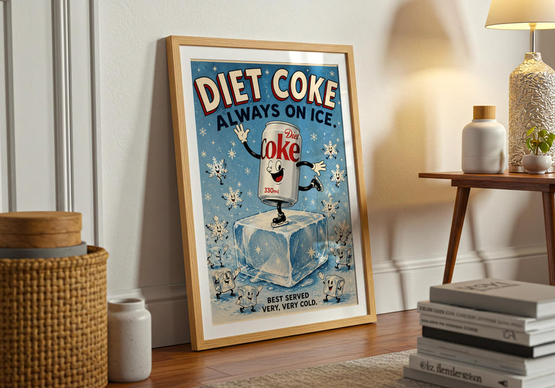 Diet Coke Always on Ice Print | Retro Rubber Hose Cartoon Poster
