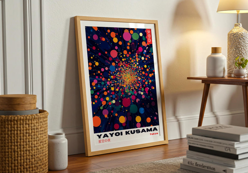 Yayoi Kusama Poster: Colourful Abstract Dot Art, Japanese Print