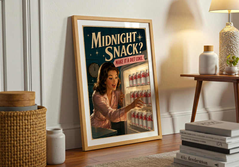Retro Diet Coke Fridge Print | Midnight Snack Poster, Vintage Kitchen Art