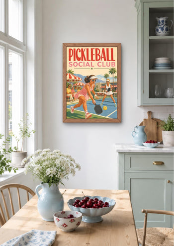 Pickleball Social Club Poster, Retro Sports Decor, Pink Preppy Wall Art