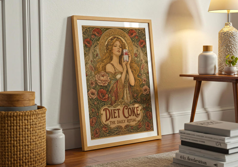 Art Nouveau Diet Coke Poster, Vintage Floral Kitchen Decor, Daily Ritual Print
