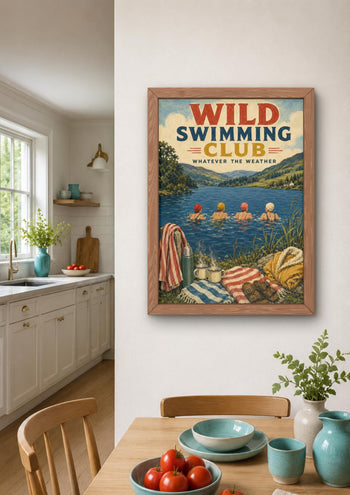 Wild Swimming Club Print | Lake District Cold Water Swimmers (Vintage Style)