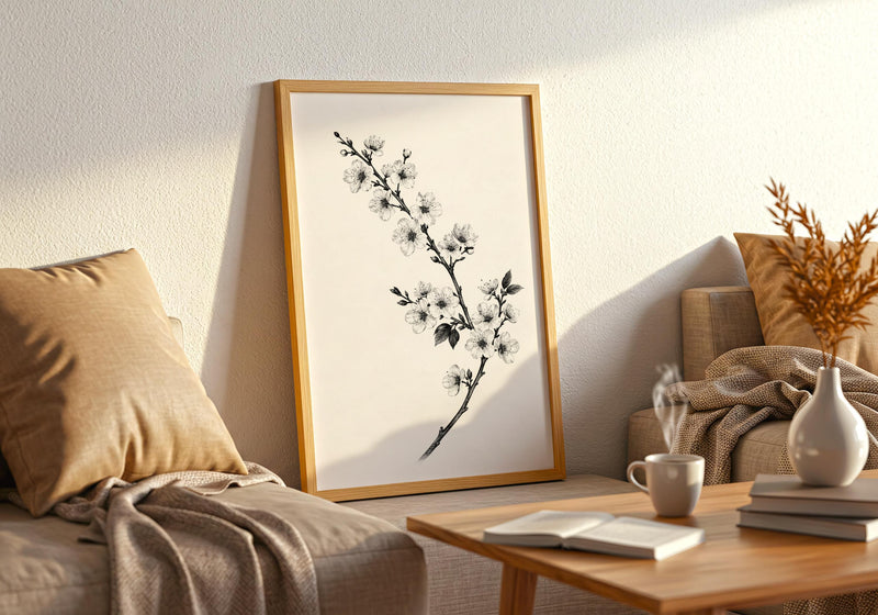 Japandi Cherry Blossom Print: Minimalist Zen Wall Art
