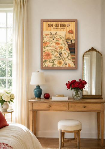 Funny Whippet Art Print, Sleepy Dog Bedroom Wall Art, 1970s Floral Duvet