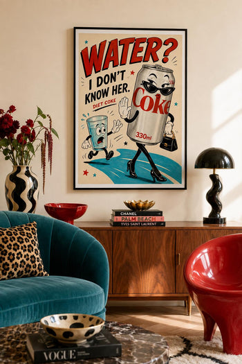 Funny Diet Coke Poster | Retro Rubber Hose Cartoon Art | Colourful Kitchen Wall Decor