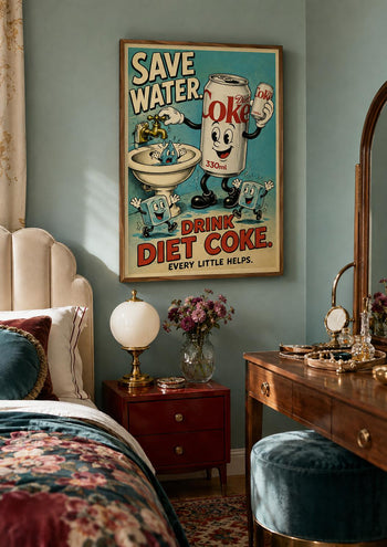 Save Water Drink Diet Coke Print | Retro Cartoon Kitchen Poster