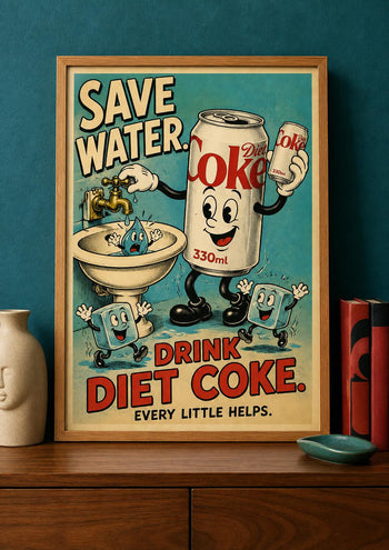 Save Water Drink Diet Coke Print | Retro Cartoon Kitchen Poster