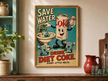Save Water Drink Diet Coke Print | Retro Cartoon Kitchen Poster