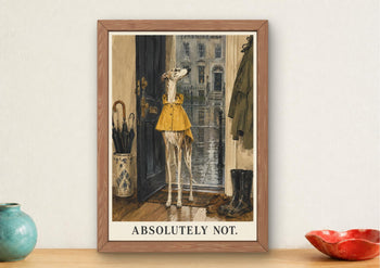 Funny Whippet Print, Dog in Yellow Raincoat, Mid-Century Wall Art