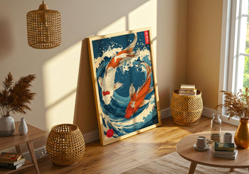 Japanese Koi Fish Art Print: Vibrant Ocean Wave, Zen Home Decor