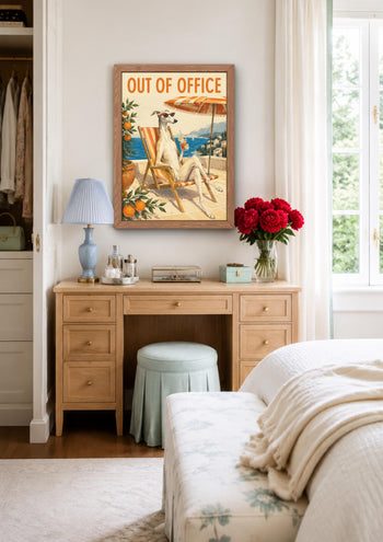 Whippet "Out of Office" Art Print, Mediterranean Dog Poster