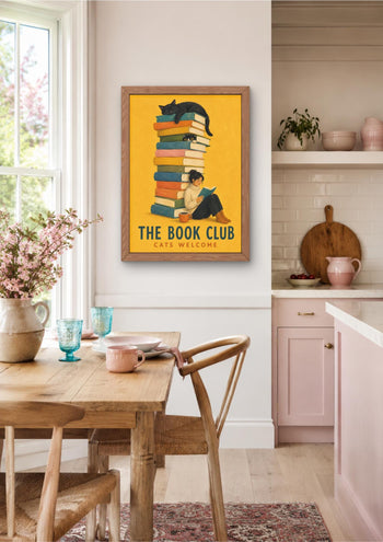 Book Club Print, Colourful Bookish Decor, Cat Lover Art, Reading Nook Poster