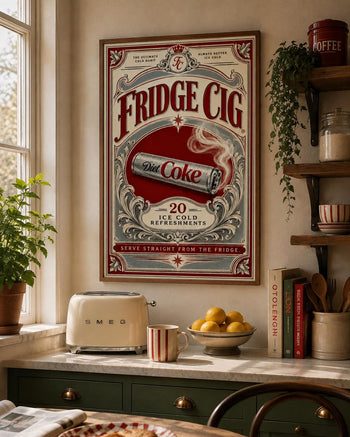 Retro Diet Coke Fridge Cig Print | Vintage Soda Kitchen Wall Art