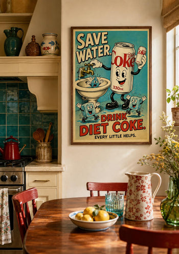 Save Water Drink Diet Coke Print | Retro Cartoon Kitchen Poster
