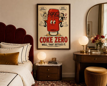 Coke Zero Angel Devil Poster | Retro Rubber Hose Cartoon Art, Kitchen Print