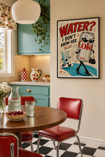 Funny Diet Coke Poster | Retro Rubber Hose Cartoon Art | Colourful Kitchen Wall Decor