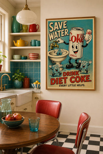 Save Water Drink Diet Coke Print | Retro Cartoon Kitchen Poster