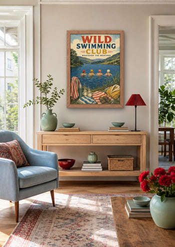 Wild Swimming Club Print | Lake District Cold Water Swimmers (Vintage Style)