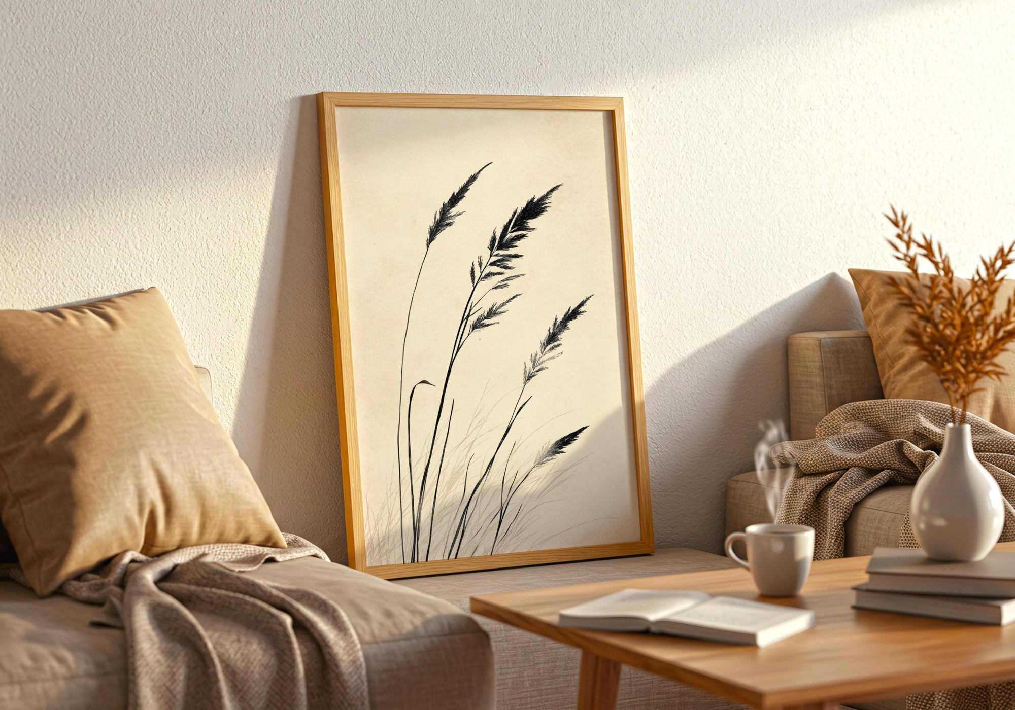 Japandi Grass Print: Minimalist Botanical Ink Wall Art