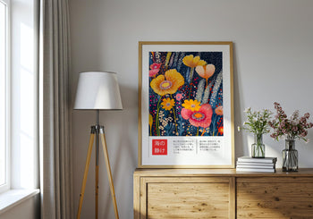 Japanese Floral Poster: Vibrant Botanical Garden Wall Art
