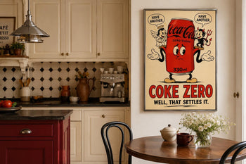Coke Zero Angel Devil Poster | Retro Rubber Hose Cartoon Art, Kitchen Print
