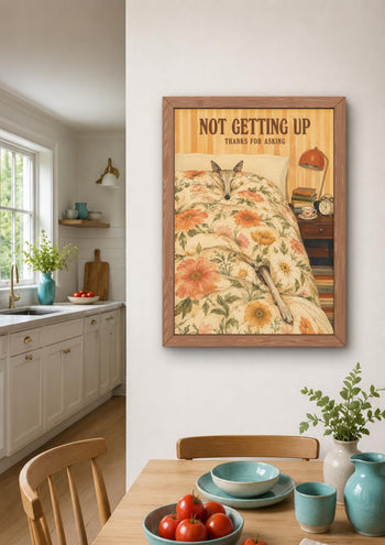 Funny Whippet Art Print, Sleepy Dog Bedroom Wall Art, 1970s Floral Duvet