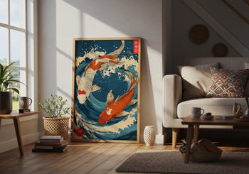 Japanese Koi Fish Art Print: Vibrant Ocean Wave, Zen Home Decor