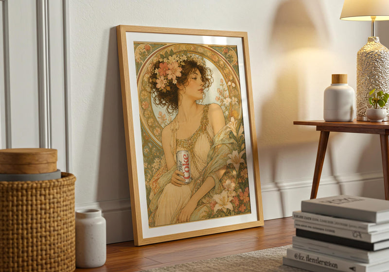 Art Nouveau Diet Coke Print, Vintage Floral Maximalist Kitchen Decor