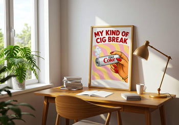 Retro Diet Coke Cigarette Break Poster, Funny Kitchen Wall Art, Pink Retro Print