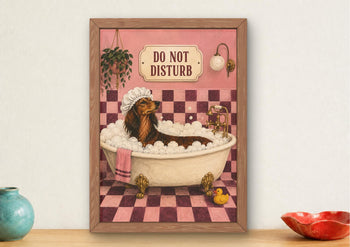 Dachshund Bathroom Art, Sausage Dog Print, Funny Dog Poster, Pink Decor