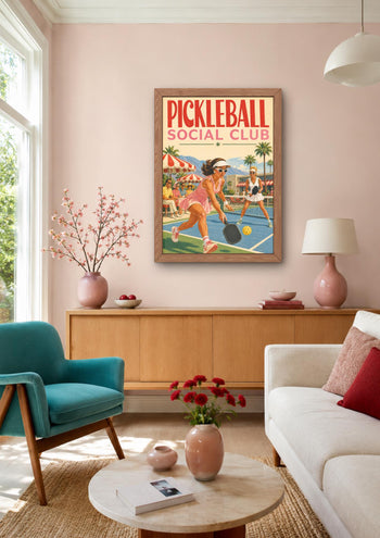 Pickleball Social Club Poster, Retro Sports Decor, Pink Preppy Wall Art