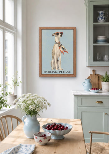 Whippet Art Print, Fashion Greyhound Wall Art, Darling Please Dog Poster