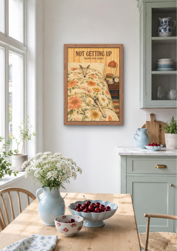 Funny Whippet Art Print, Sleepy Dog Bedroom Wall Art, 1970s Floral Duvet
