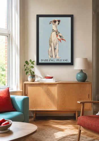 Whippet Art Print, Fashion Greyhound Wall Art, Darling Please Dog Poster