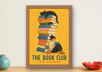 Book Club Print, Colourful Bookish Decor, Cat Lover Art, Reading Nook Poster