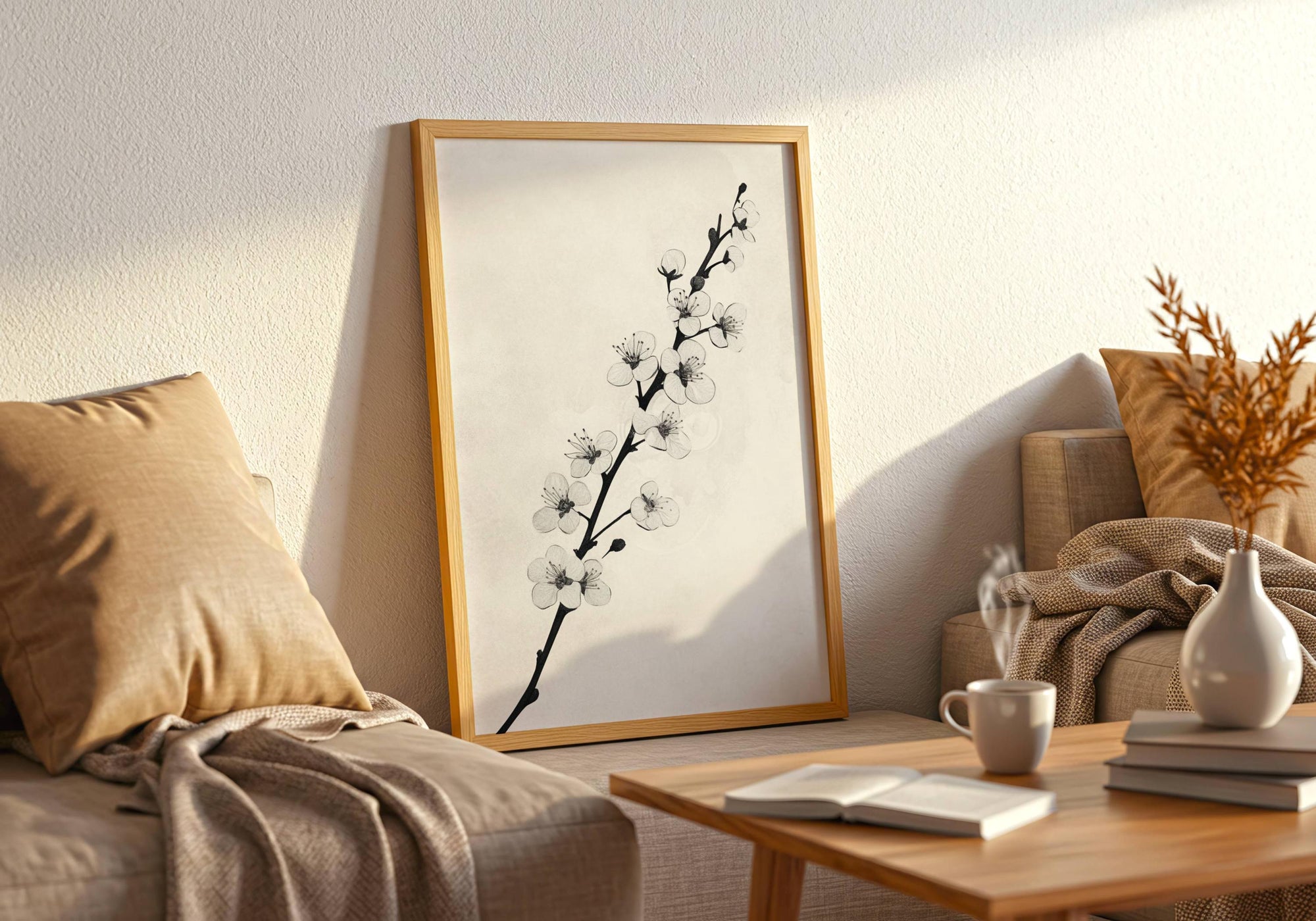 Japandi Cherry Blossom Print: Minimalist Zen Wall Art