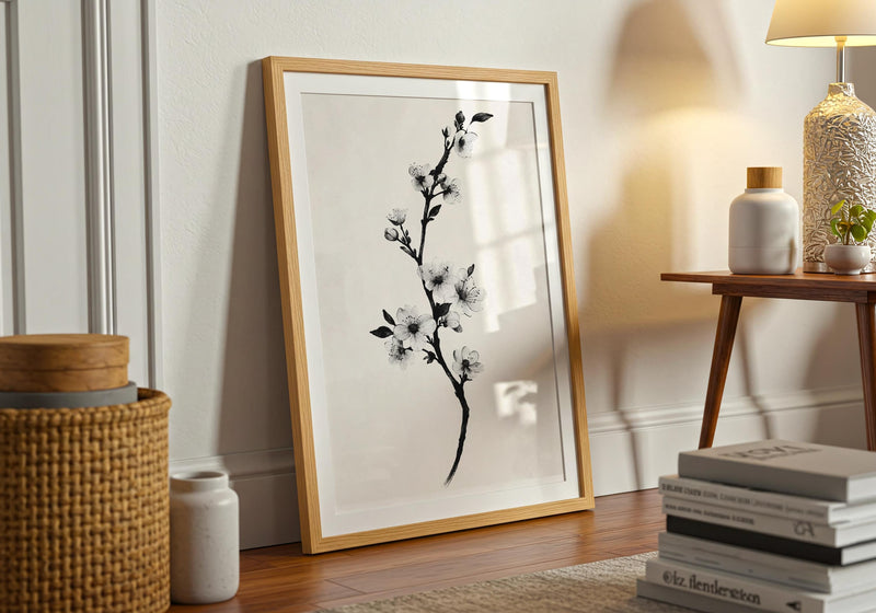 Japandi Cherry Blossom Print: Minimalist Zen Wall Art