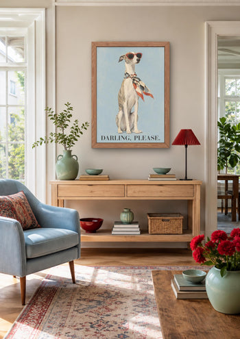 Whippet Art Print, Fashion Greyhound Wall Art, Darling Please Dog Poster