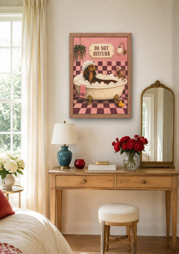 Dachshund Bathroom Art, Sausage Dog Print, Funny Dog Poster, Pink Decor