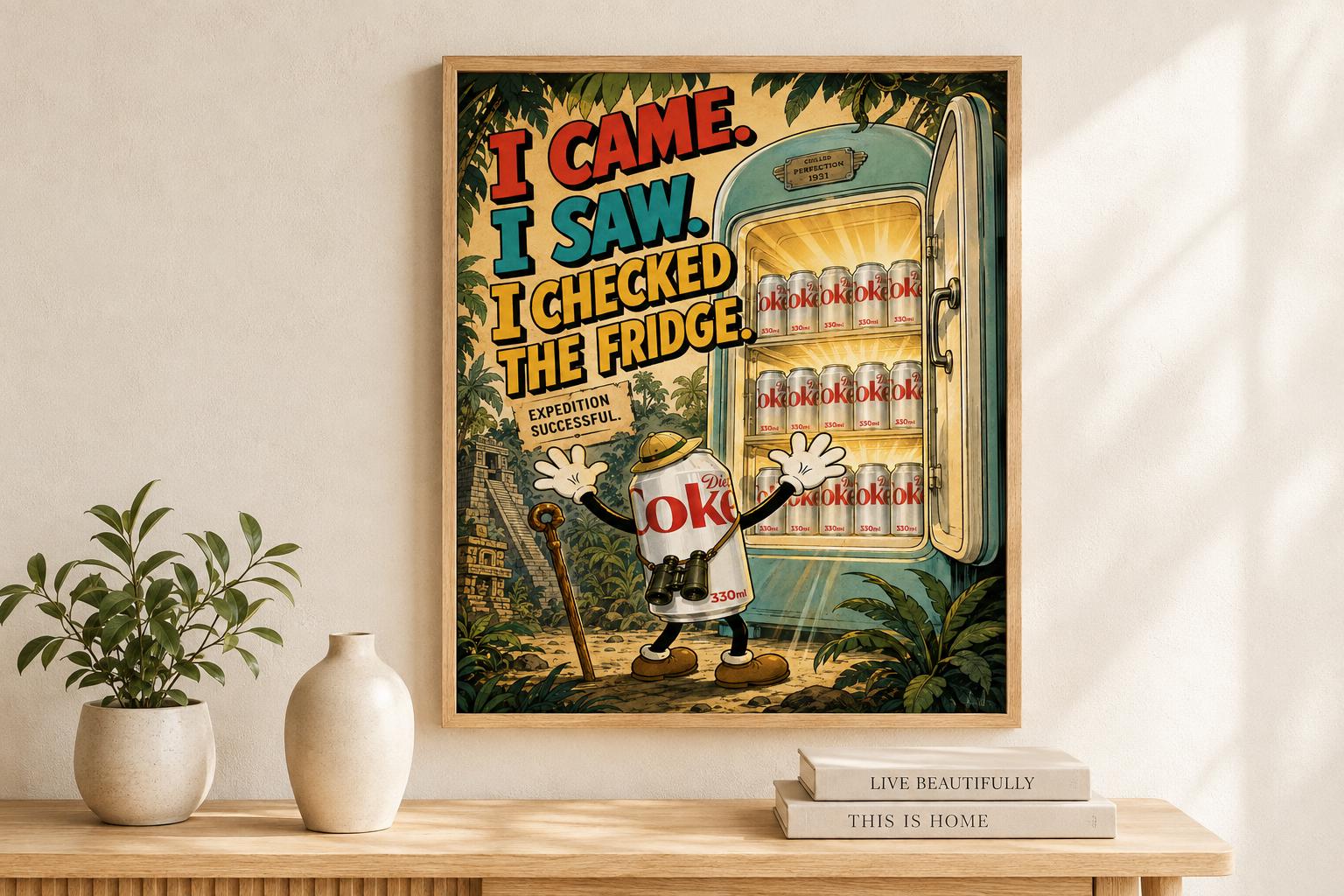 I Came I Saw Checked Fridge Print | Retro Diet Coke Kitchen Poster