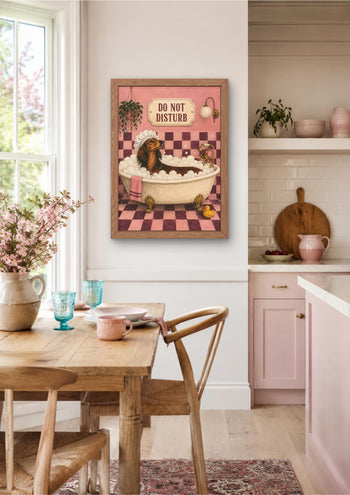 Dachshund Bathroom Art, Sausage Dog Print, Funny Dog Poster, Pink Decor