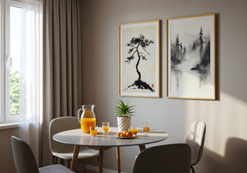 Japandi Forest Print: Sumi-e Ink Landscape, Zen Wall Art
