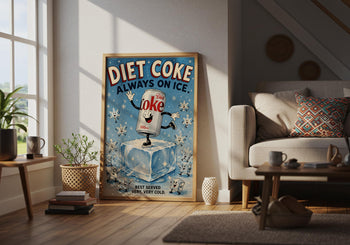Diet Coke Always on Ice Print | Retro Rubber Hose Cartoon Poster