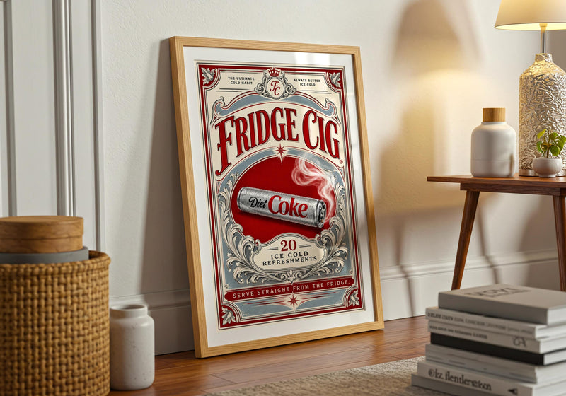 Retro Diet Coke Fridge Cig Print | Vintage Soda Kitchen Wall Art