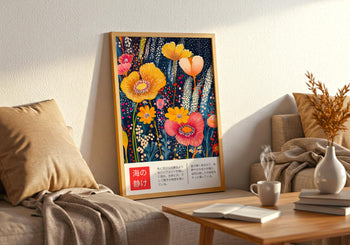 Japanese Floral Poster: Vibrant Botanical Garden Wall Art